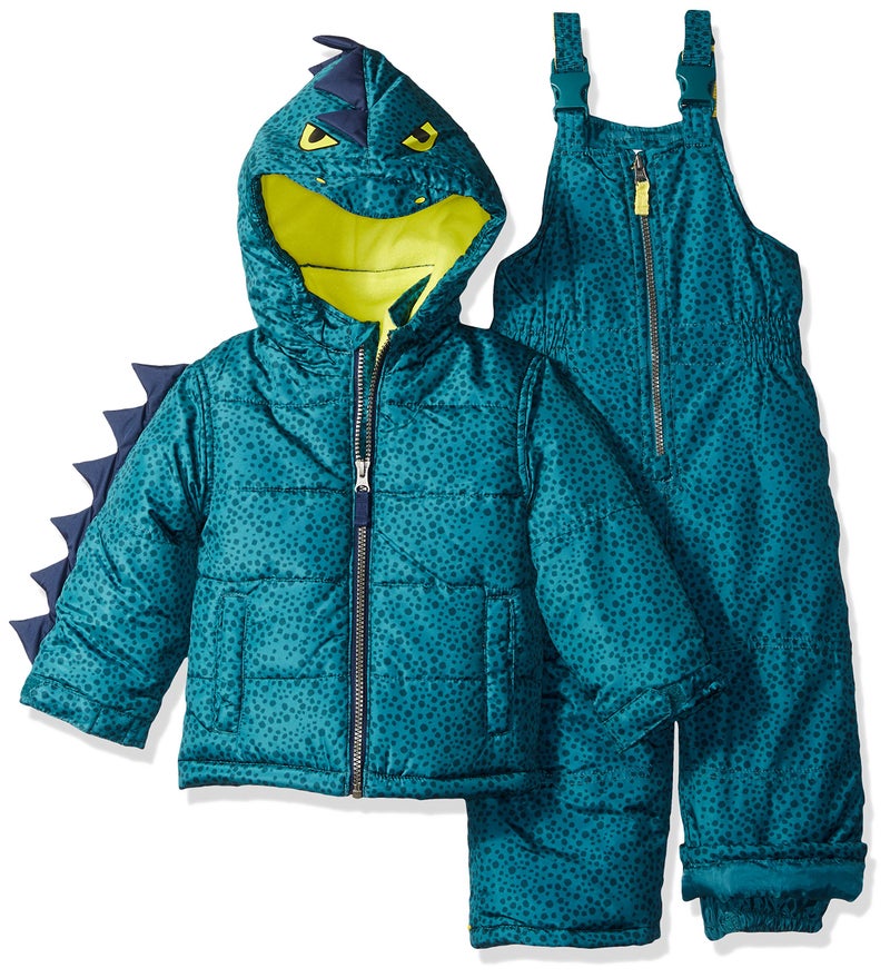 Carter's Boys' Toddler Snowsuit Jacket - Winter Coat and Bib Set, Green Dinosaur, 3T